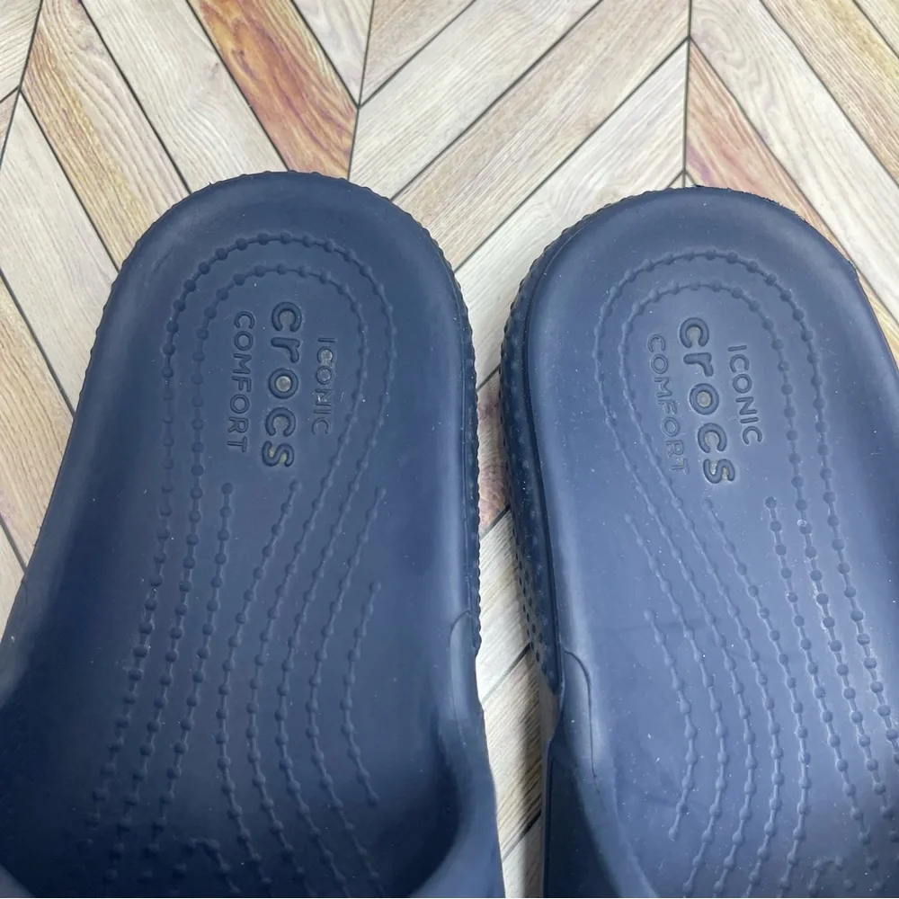 CROCS Navy iconic comfort rubber slides shoes sandals‎ size 1 kids youth sb4 - Picture 6 of 8